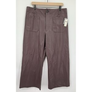Anthropologie Maeve Pants 34 Petite The Colette Wide Leg Crop Faux Leather NEW